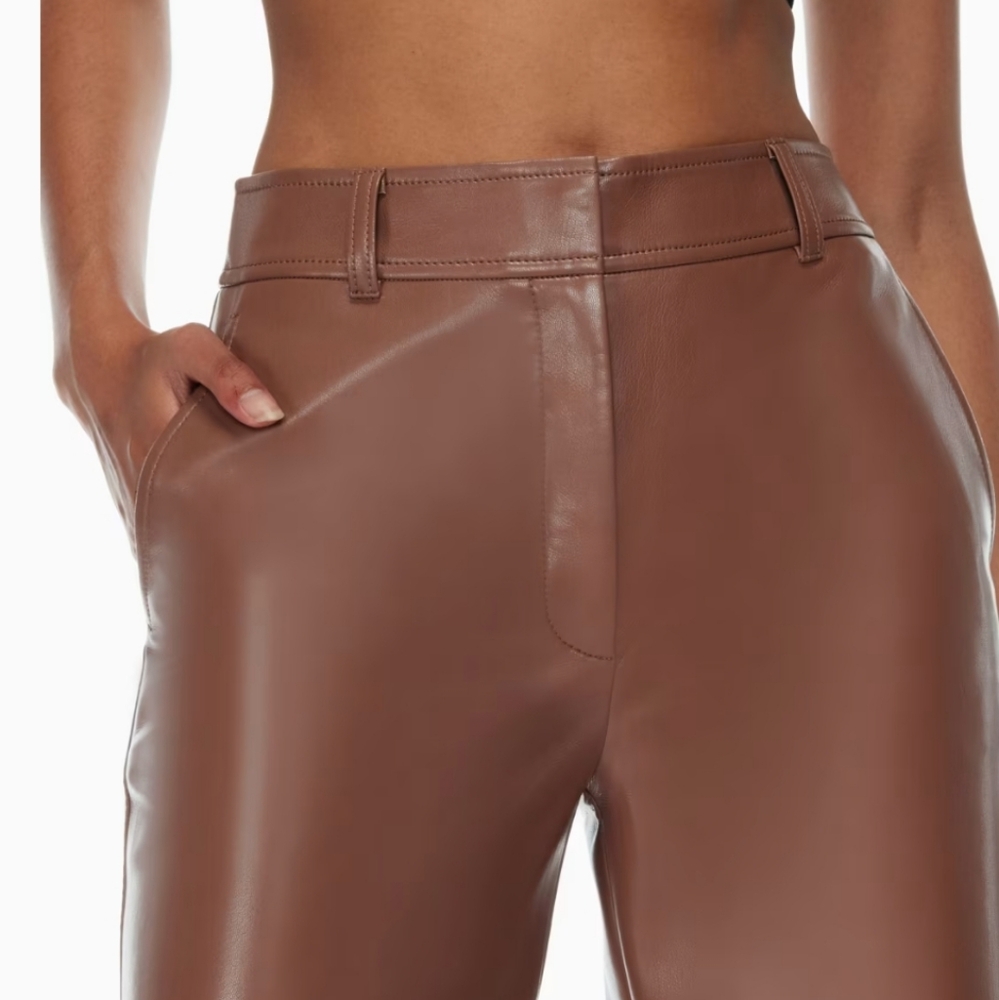 🌿 Aritzia Babaton Mauve Vegan Leather Wide Leg Pants, Size 6 ~ EUC - Picture 13 of 13